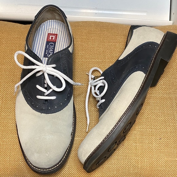 Chaps Men's suede leather saddle Oxford Shoes - Dark Blue and white - Picture 1 of 7